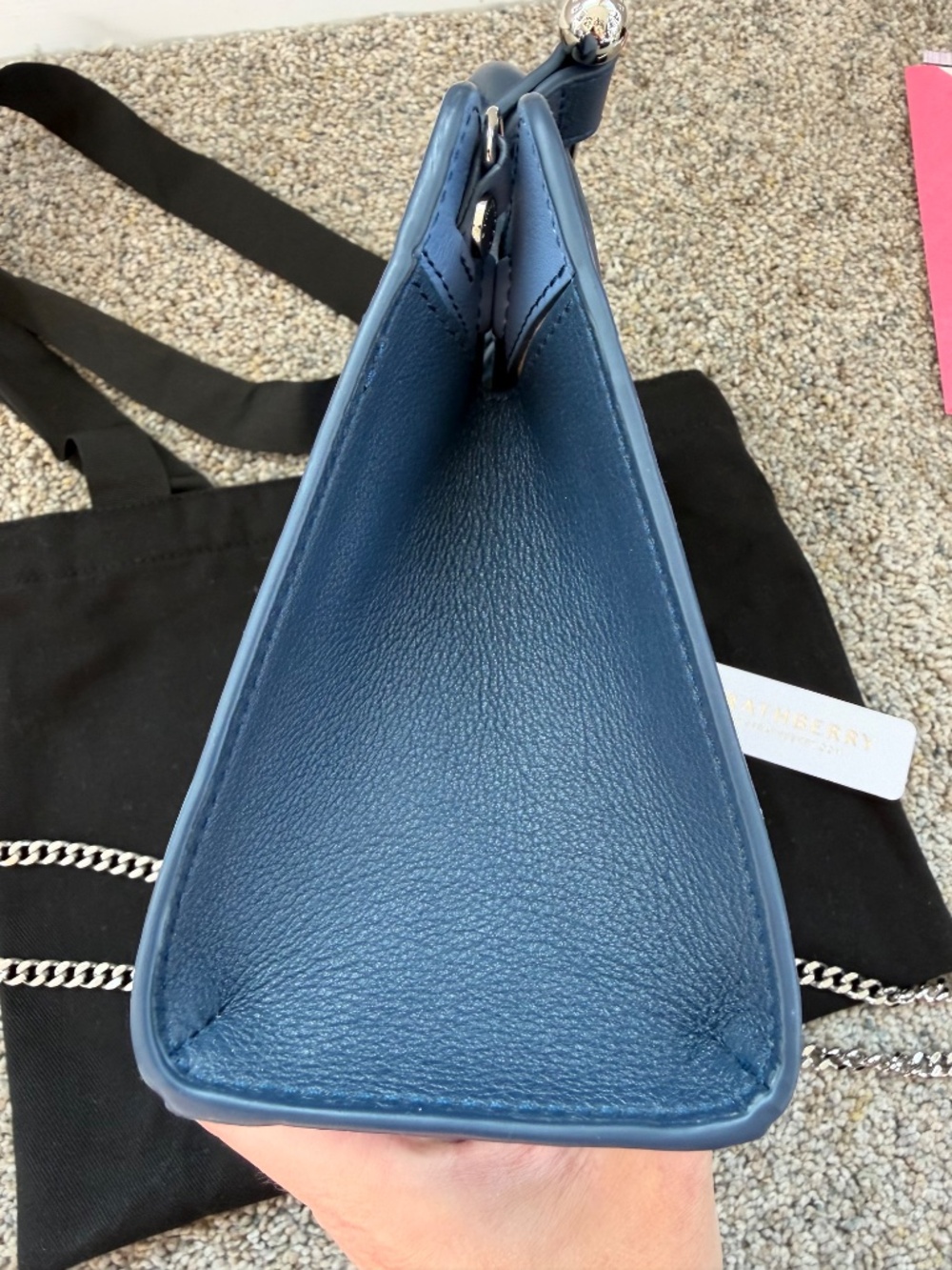 Strathberry Nano Tote Blue Leather Crossbody Satchel w/ Dust Bag & Strap - Picture 4 of 6
